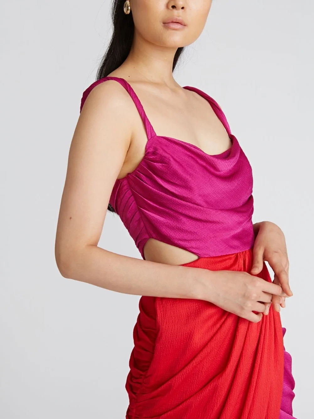 Amur 4 Persey Twist Strap Dress Raspberry Sorbet Red Purple Cowl Neck Ruched